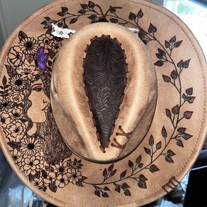 Artistic Brown Cowboy Hat with Floral Design